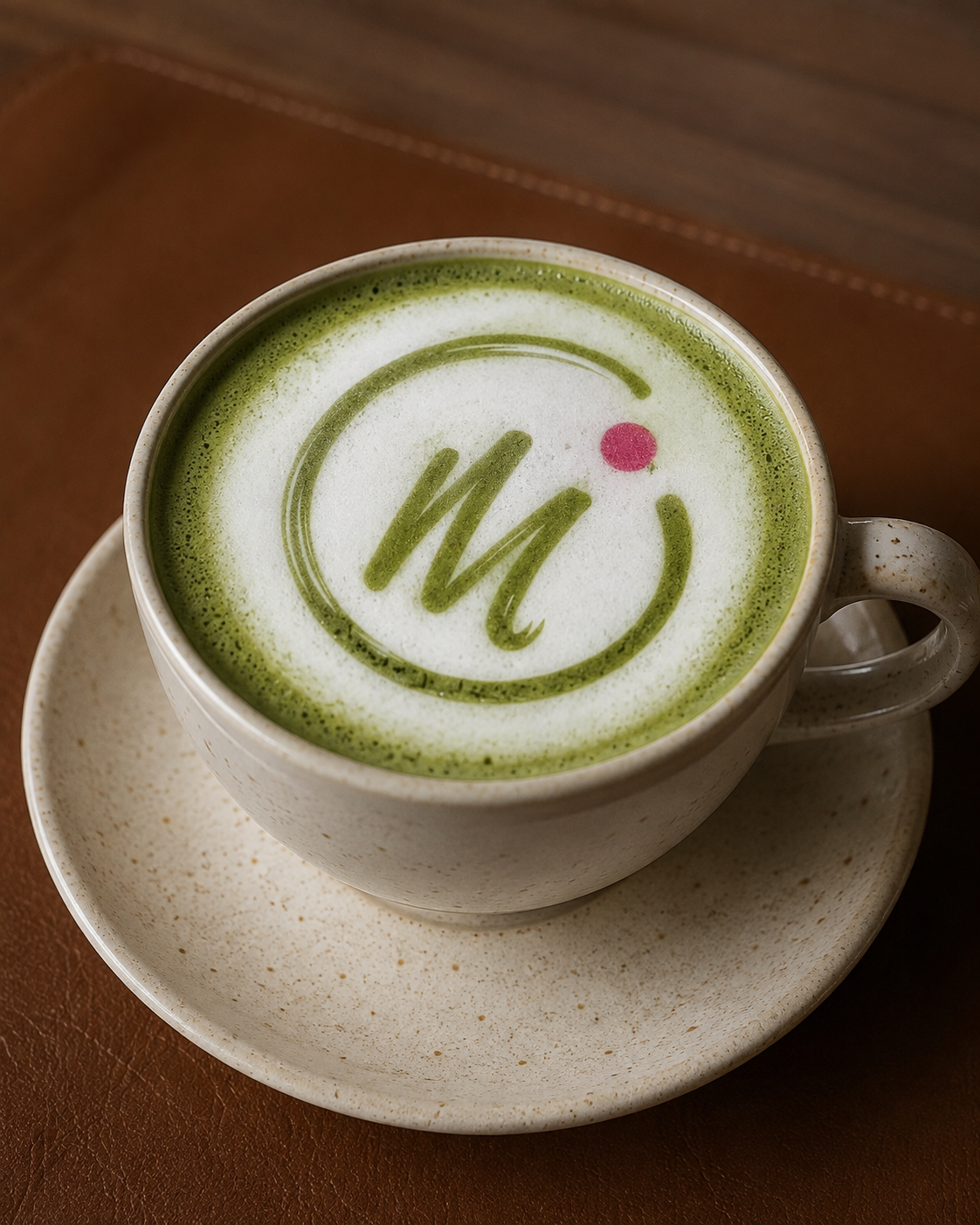 Matcha latte art close up